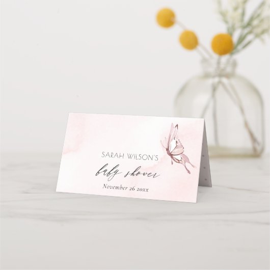 Cute Blush Pink Waterverf Butterfly Baby shower Plaatskaartje (Voorkant)