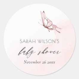 Cute Blush Pink Waterverf Butterfly Baby shower Ronde Sticker