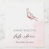 Cute Blush Pink Waterverf Butterfly Baby shower Wijn Etiket (Enkel label)