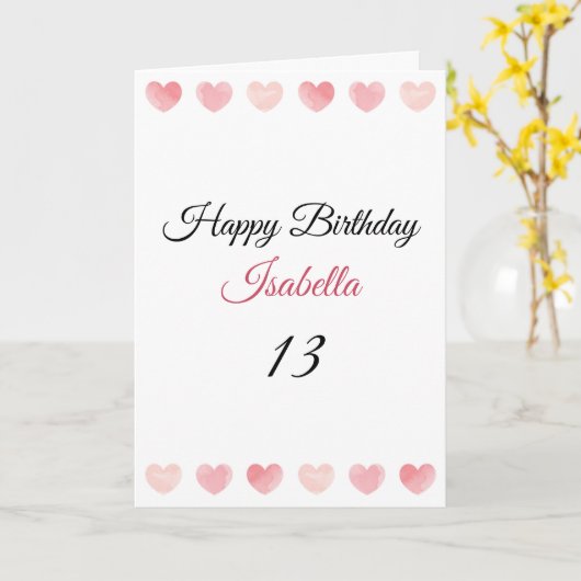 Cute Blush Pink Waterverf Set Heart 13th Birthday Kaart (Gele Bloem)
