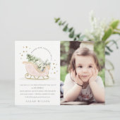 Cute Blush Pink Winter Sleigh Birthday Bedankkaart (Staand voorkant)