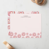 Cute Blush Roze Donut Thema Kinderbriefpapier  Notitiekaartje (Voorkant / Achterkant in situ)