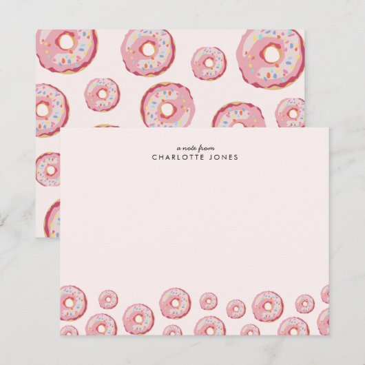 Cute Blush Roze Donut Thema Kinderbriefpapier  Notitiekaartje (Voorkant / Achterkant)