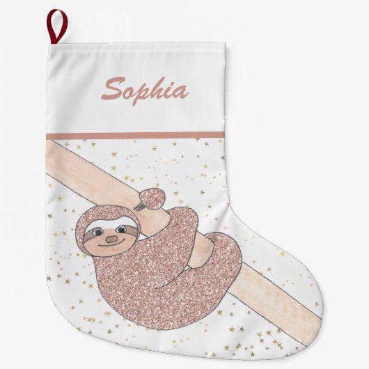 Cute Blush Roze Glitter Sleufnaam Grote Kerstsok (Voorkant)