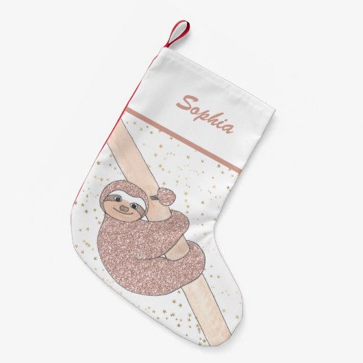 Cute Blush Roze Glitter Sleufnaam Kleine Kerstsok (Voorkant (Hangend))