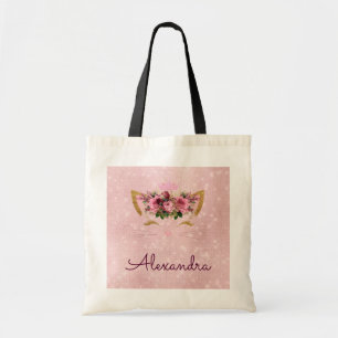 Cute Blush Roze Kat Monogram Naam Tote Bag