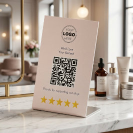 Cute Blush Roze Klantbeoordeling QR-code Reclamebord Met Voetstuk