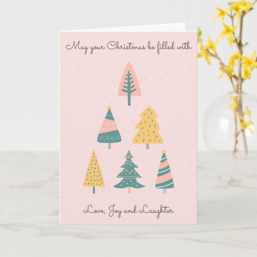 Cute blush roze Moderne kerstboom Festive Kaart (Gele Bloem)