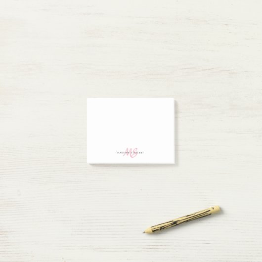 Cute Blush Roze penseel Script Two Monogram Initia Post-it® Notes (Op bureau)