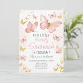 Cute Blush Roze Vlinders 1e Verjaardagsfeestje Kaart (Staand voorkant)