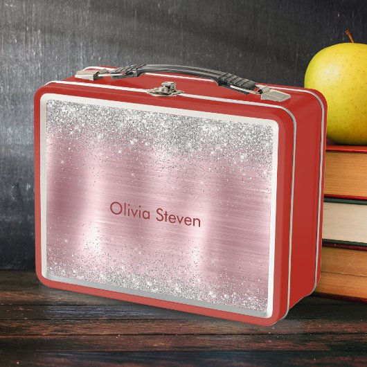 Cute blush silver faux glitter monogram