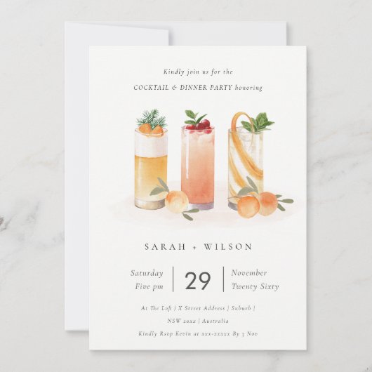 Cute Blush Sinaasappel Fruit Cocktail Dinner Invit Bedankkaart (Voorkant)