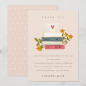 Cute Blush Stapelde Storybooks Floral Baby shower Bedankkaart (Voorkant / Achterkant)