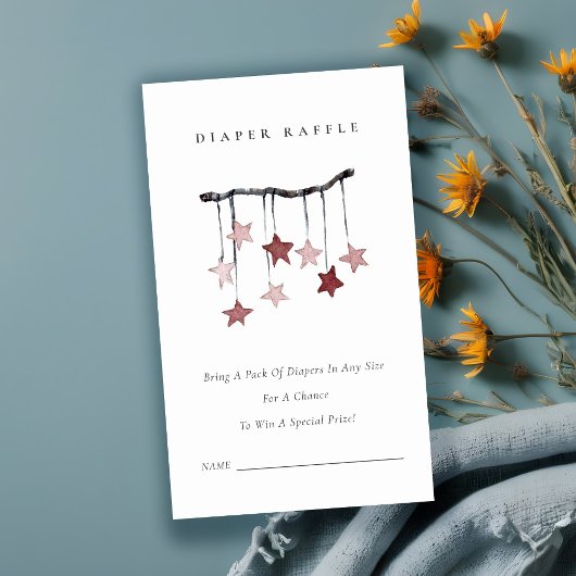 Cute Blush Star Mobile Diaper Baby shower Raffle Informatiekaartje