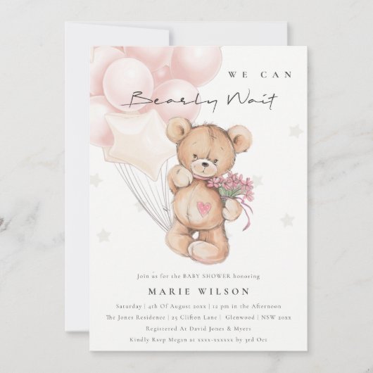 Cute Blush Wake Balloon Baby shower Uitnodigen Bedankkaart (Voorkant)