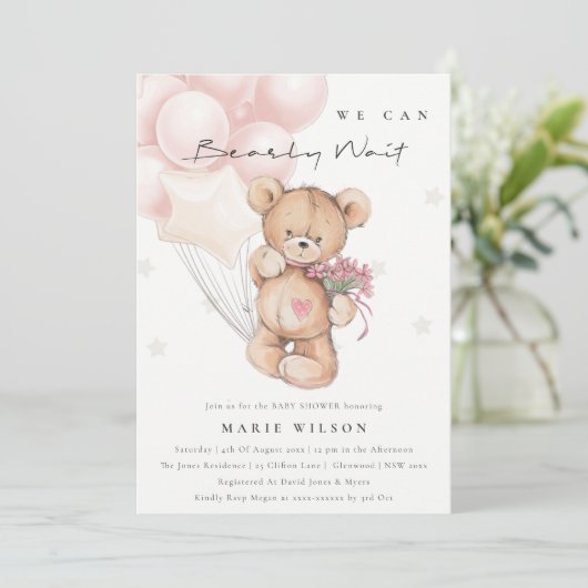 Cute Blush Wake Balloon Baby shower Uitnodigen Bedankkaart (Staand voorkant)