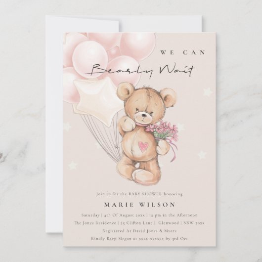 Cute Blush Wake Balloon Baby shower Uitnodigen Bedankkaart (Voorkant)