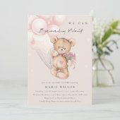 Cute Blush Wake Balloon Baby shower Uitnodigen Bedankkaart (Staand voorkant)