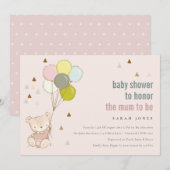 Cute Blush Wake Balloon Baby shower Uitnodigen Bedankkaart (Voorkant / Achterkant)