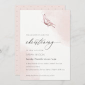 Cute Blush Waterverf Butterfly Christening Invite Bedankkaart (Voorkant / Achterkant)