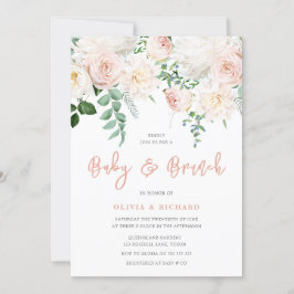 Cute Blush & White Floral Baby shower Brunch Kaart