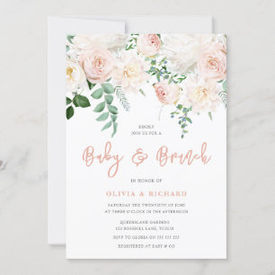 Cute Blush & White Floral Baby shower Brunch Kaart