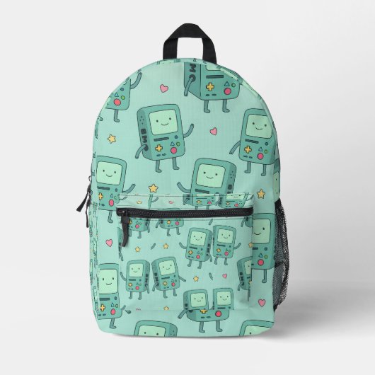 Cute BMO-Inspired Kawaii Mint Blue Backpack Bedrukte Rugzak (Voorkant)