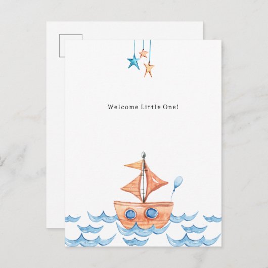 Cute Boat And Ocean Welcome New Baby Card Briefkaart (Voorkant / Achterkant)