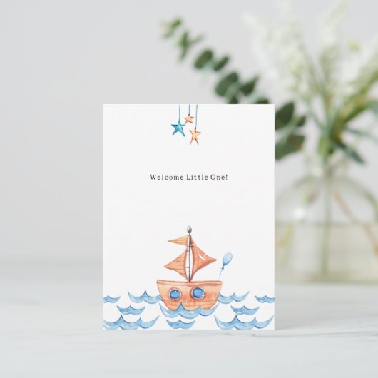 Cute Boat And Ocean Welcome New Baby Card Briefkaart (Staand voorkant)