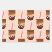Cute Boba Bubble Tea Art Brown Pink Blush Inpakpapier Vel (Voorkant 2)