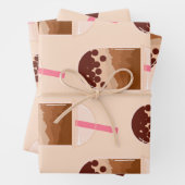 Cute Boba Bubble Tea Art Brown Pink Blush Inpakpapier Vel (In situ)