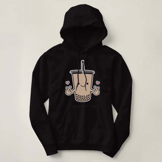 Cute Boba KPop Bubble Milk Tea Korean Finger Heart Hoodie (Design voorkant)