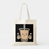 Cute Boba KPop Bubble Milk Tea Korean Finger Heart Tote Bag (Achterkant)