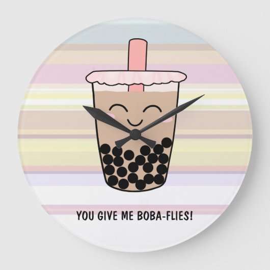 Cute Boba Milk Tea Pun Acrylwandklok Grote Klok (Voorkant)