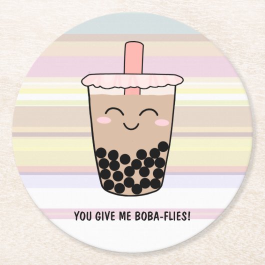 Cute Boba Milk Tea Pun Ronde Kartonnen Onderzetter (Voorkant)
