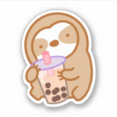 Cute Boba Milk Tea Sloth Sticker (Voorkant)