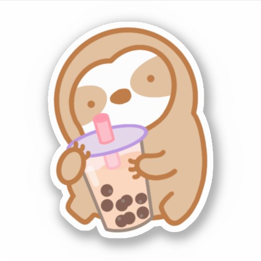 Cute Boba Milk Tea Sloth Sticker (Voorkant)