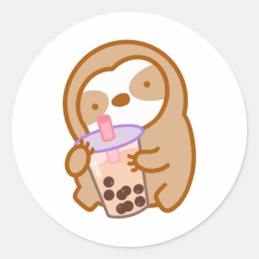 Cute Boba Milk Tea Sloth Sticker (Voorkant)