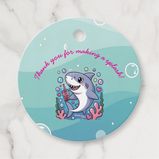 Cute Boba Shark Under The Sea Baby Shower Bedankjes Labels (Voorkant)