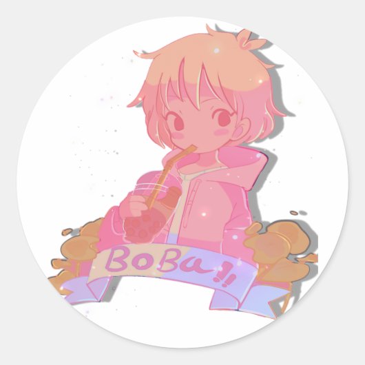 Cute Boba Tea Anime Girl Sticker (Voorkant)