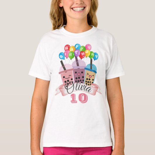 Cute Boba Tea Birthday Party Celebration T-Shirt (Voorkant)
