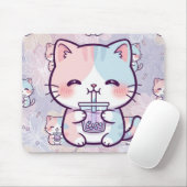 Cute Boba Tea Kitten Mousepad - Aesthetic Pastel  Muismat (Met muis)