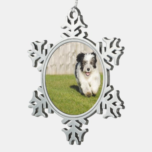 Cute Bobtail Sheepdog Tin Sneeuwvlok Ornament (Rechts)