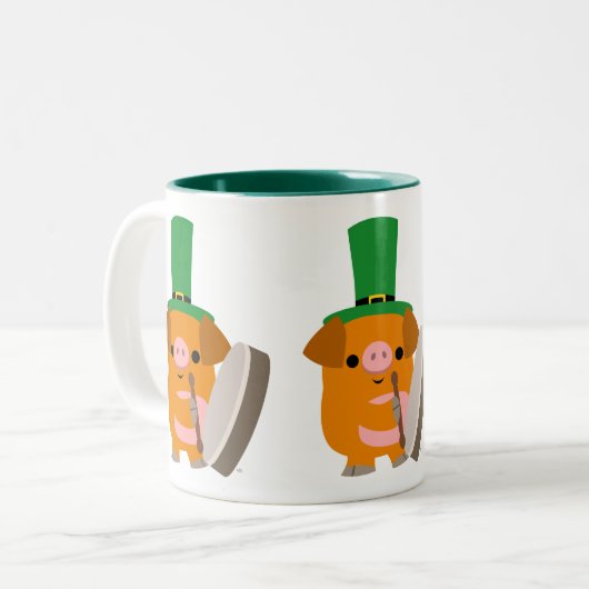 Cute Bodhran Cartoon Pig Tweekleurige Koffiemok (Voorkant links)