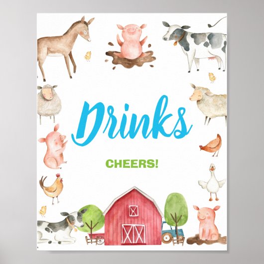 Cute Boerderij Barnyard Party Drink Cheers Tableto Poster (Voorkant)