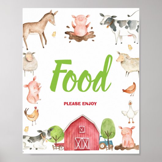 Cute Boerderij Barnyard Party Food Tabletop Sign Poster (Voorkant)