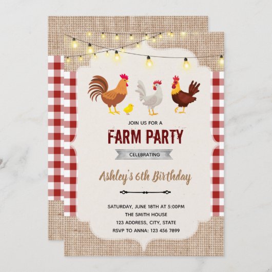 Cute boerderij Chicbethema uitnodiging (Voorkant / Achterkant)