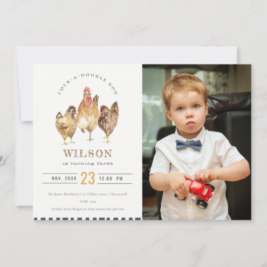 Cute Boerderij Chicken Waterverf Photo Birthday In Bedankkaart (Voorkant)