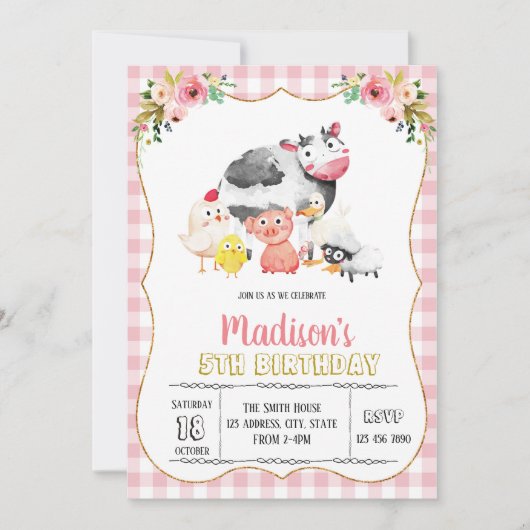 Cute boerderij girl party kaart (Voorkant)