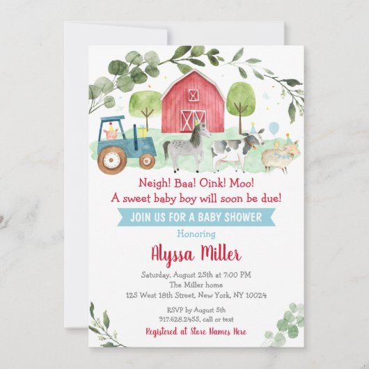 Cute Boerderij Greenery Baby shower Kaart (Voorkant)